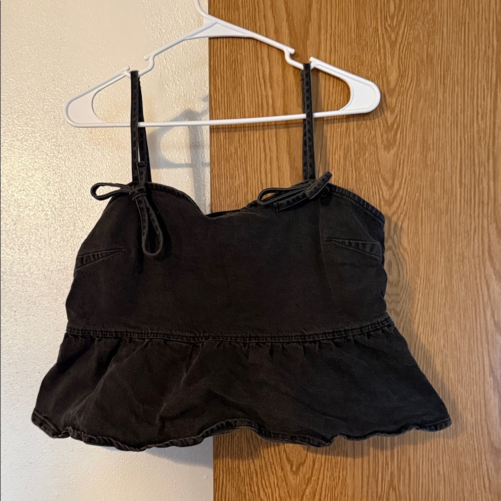 Black Denim Crop Top